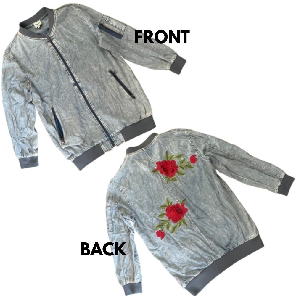 Hayden Los Angeles Denim Jacket acid wash S/M Embroidered Rose Flowers Y2K 90s